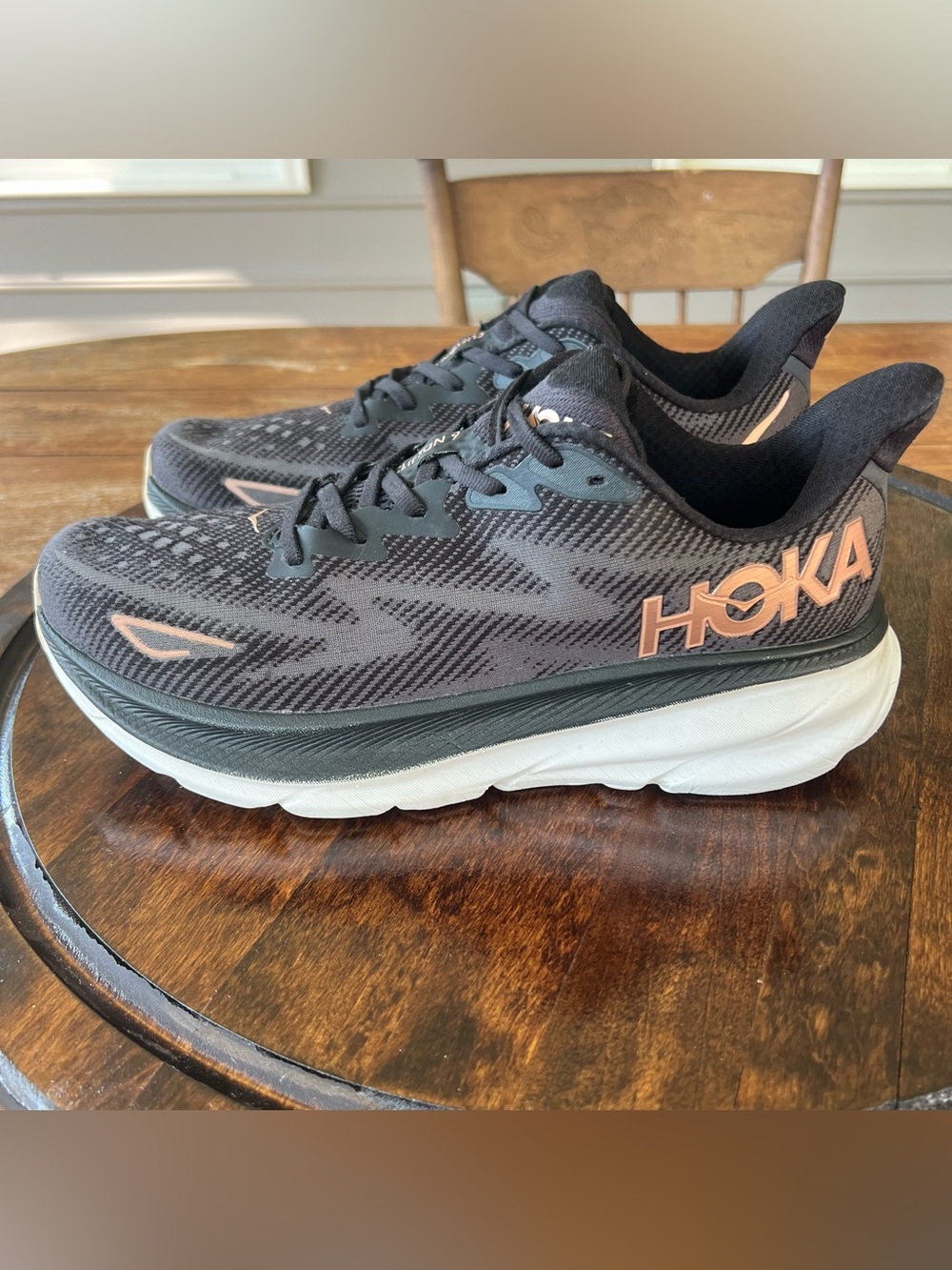 Hoka Clifton 9 Black Rose Gold Running Shoes Womens Size 10B BRGL 1127896